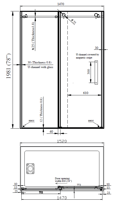 Sliding Shower Door - Round Tube Track