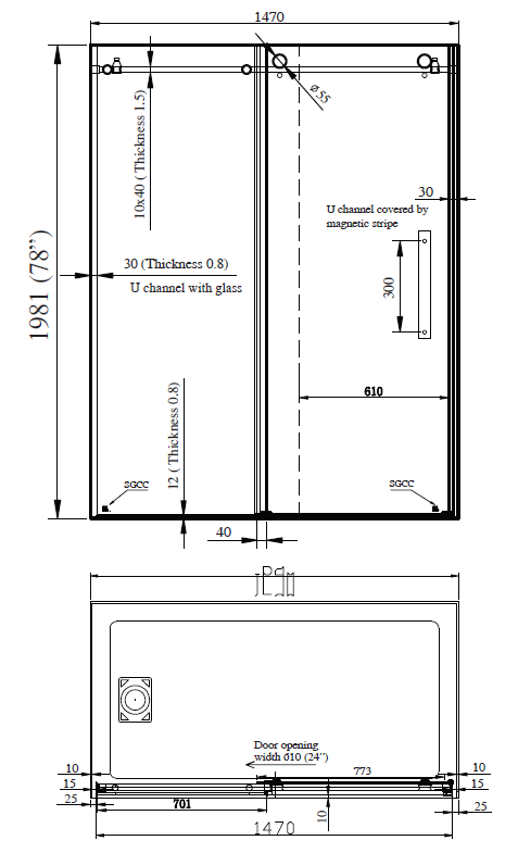 Sliding Shower Door - Flat Tube Track